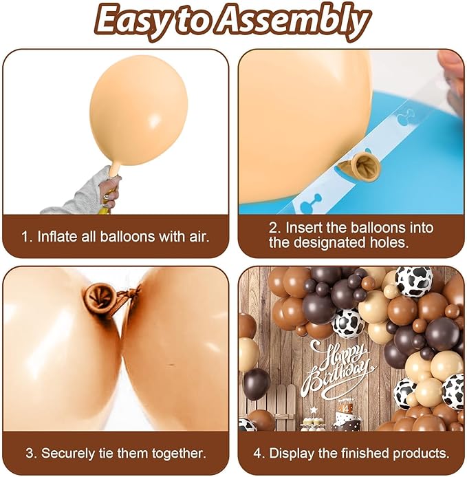 Cow Print Balloon Arch Kit,Nude Brown Apricot Tan Farm Balloons with Cow Print Balloon for Kids Boy Party Decorations Cowboy Baby Shower Farm Birthday Graduation Party Supplies