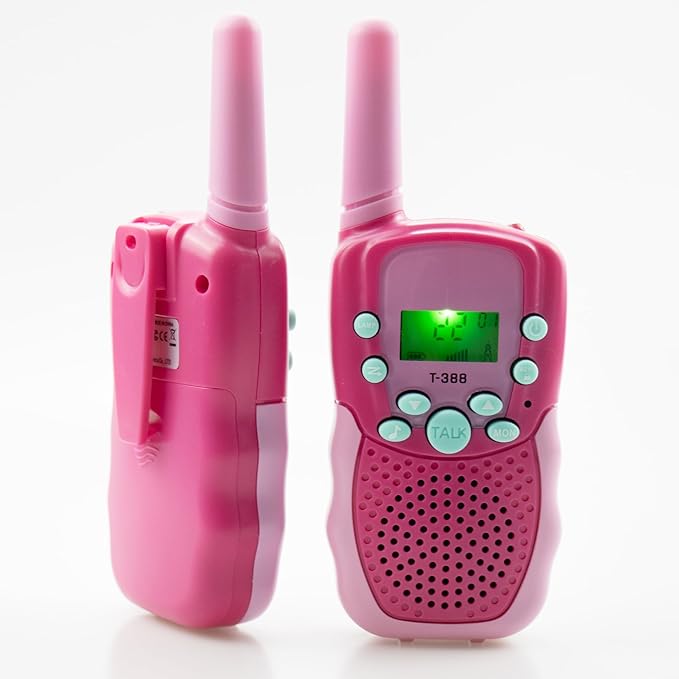 Kids Walkie Talkies T-388 Mini 2 Way Radio USB Rechargeable 22 Channels Long Range Toys for Boys Girls 3-12 Years Old Birthday Gift, Outdoor Adventures, Camping, Hiking (2 Pack, Pink)