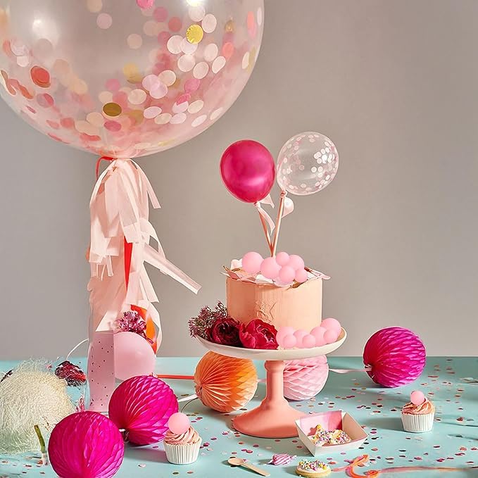 Gyufise 30Pcs Balls Cake Topper DIY Cake Insert Toppers Ball Cake Picks Cupcake Topper for Birthday Party Baby Shower Wedding Cake Decoration Pink