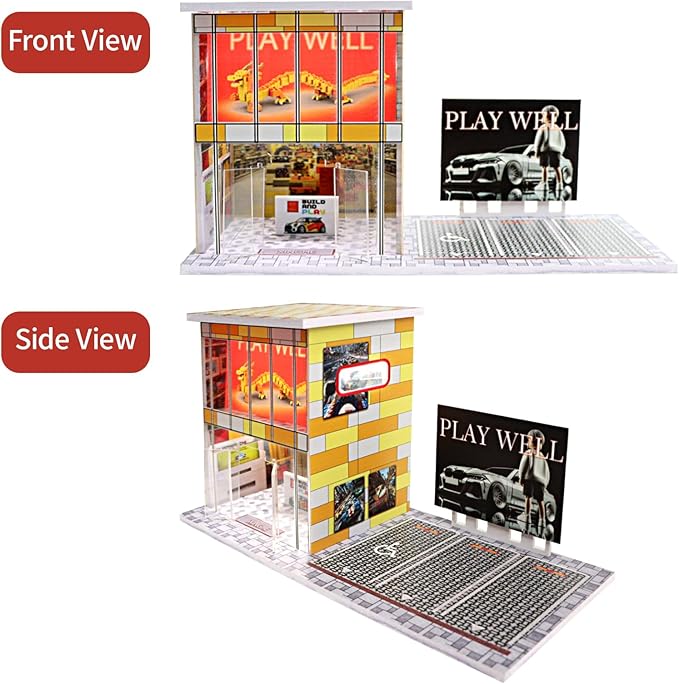 1/64 Model Car Display Shop Case for Adults, Premium in-House-Design Scale Diecast Parking Garage for Toy Cars, Toys Car Garage, Scenic Diorama Display Car Park with ith LED Lamps, Gifts for Men