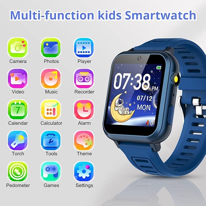 Smart Watch for Kids with 39 Puzzle Games HD Touch Screen Camera Music Player Pedometer Alarm Clock Calculator Flashlight 12/24 hr Gifts for 4-12 Year Old Boys Toys for Kids