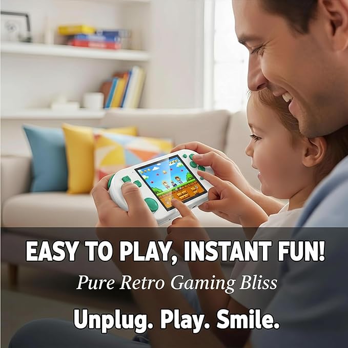 16-Bit Handheld Game Console - 3 Inch HD Screen 300-in-1 Retro Games - Portable Classic Video Game Player for Kids & Adults, Include Protective Carrying Case (White)