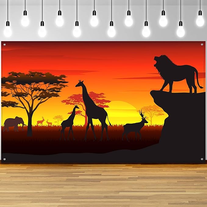 Blulu African Safari Theme Party Decorations, 72.8 x 43.3 Inch African Safari Backdrop Banner Theme Supplies, Tropical Forest Jungle Scenic Background Photo Booth Banner Wild Birthday Party Decoration