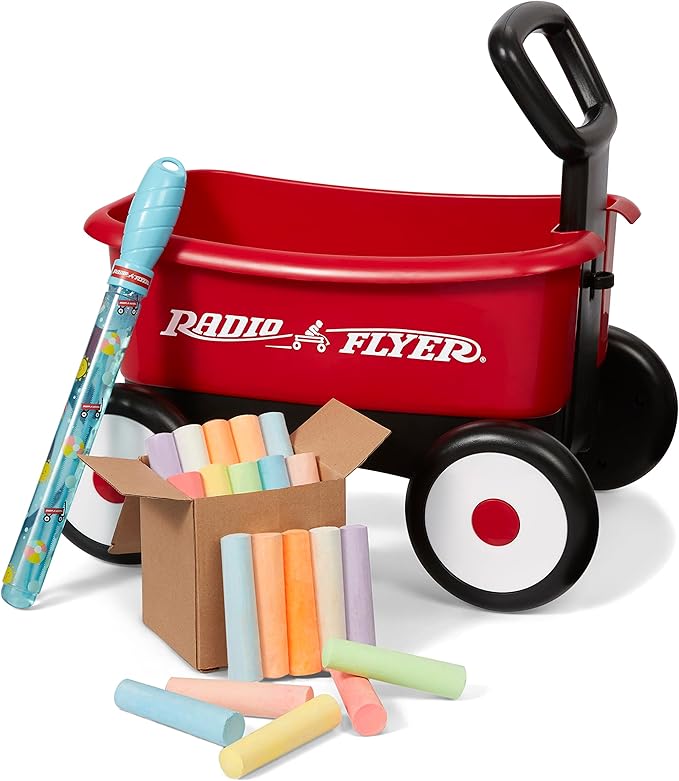 Radio Flyer Push & Pull Walker Wagon with Bubbles and Chalk, Red, for Kids 1-4 Years Old, Locking Handle for Stability, Baby Push Walker Converts to Pull Wagon, for Indoor & Outdoor Play