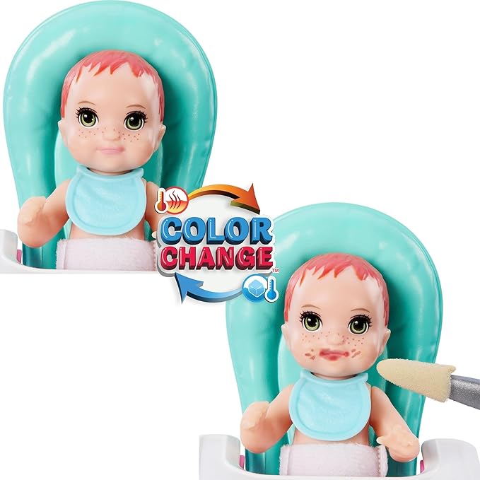 Barbie Skipper Doll & Playset with Accessories, Babysitting Set Themed to Mealtime, Color-Change Toy Play