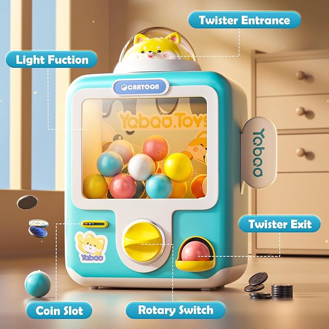 Skirfy Vending Machine Kids Toys 10 Empty Eggs Mini Vending Machine Erasers Operated Gumball Prize Machine Maker Game Claws Machine Easter Game Sensory Toys Dolls Gifts（Blue）