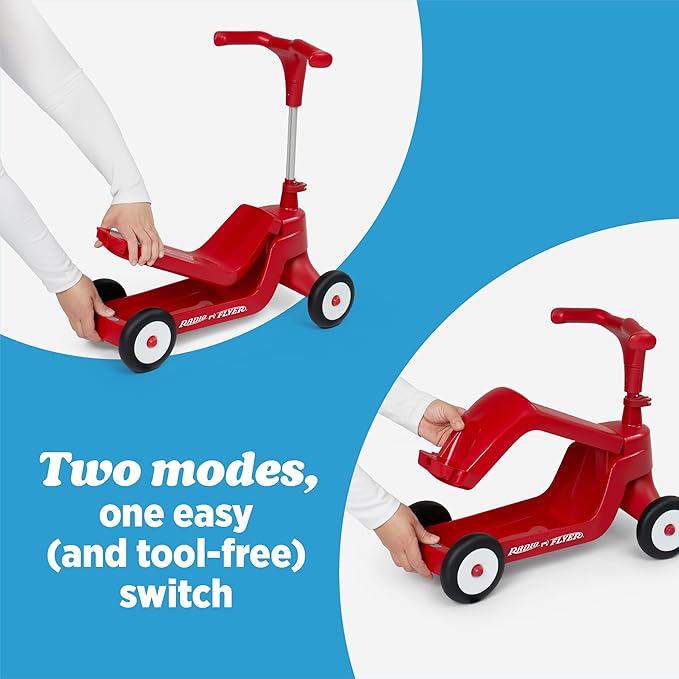 Radio Flyer Scoot 2 Scooter, Blue, for Kids Ages 1-4, Ride On Toy or 4-Wheel Kids Scooter, Durable Wheels and Frame, Converts Easily with Flip Deck, Toddler Ride On Toys (Amazon Exclusive)