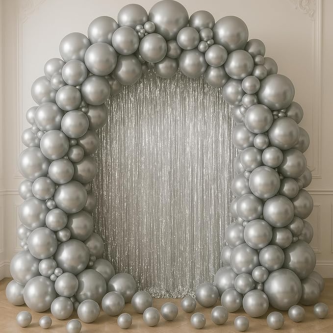 3.3 x 6.6 ft Foil Fringe Backdrop Curtains, Tinsel Streamers Party Decorations, Fringe Backdrop for Birthday, Baby Shower, Gender Reveal, Graduation (3, Silver)