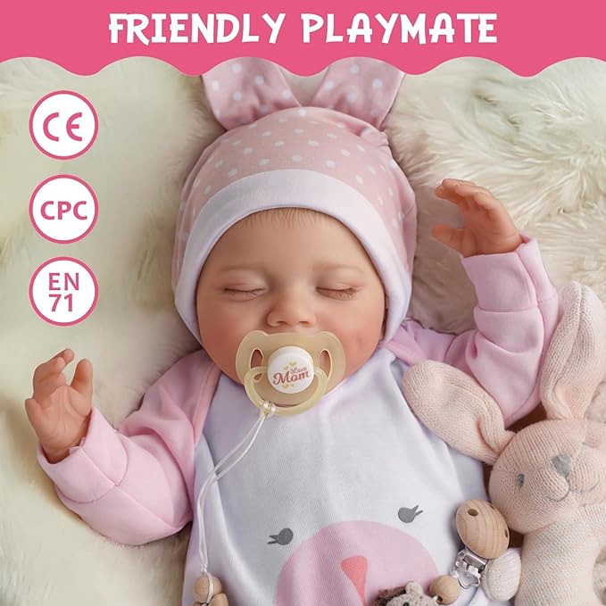 BABESIDE Lifelike Reborn Baby Dolls - 20-Inch Sweet Smile Real Life Realistic-Newborn Full Body Vinyl Sleeping Baby Girl with Toy Accessories Gift Set for Kids Age 3+
