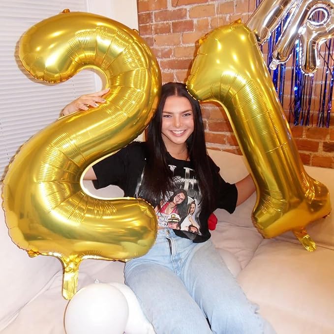 40 Inch Gold Balloon Number 21 Balloon,Jumbo Mylar Foil Helium Balloon for 21 Birthday Digital Balloons for Birthday Party,Wedding Anniversary Party Decorations