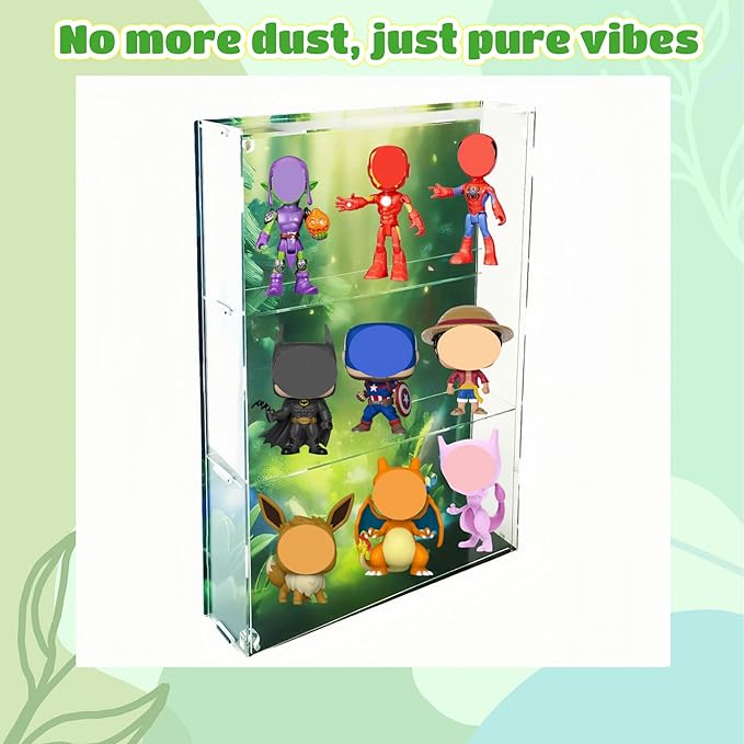 Display Case for Action Figure Blind Box Monsters Storage Cabinet Thanksgiving Clear Acrylic Shelf Collectibles 3 Layer Adjustable Magnetic Door Dustproof Wall Mounted Desktop