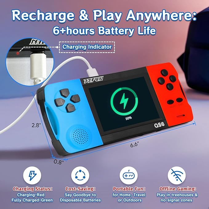 Handheld Games for Kids with 3.5" IPS Large Screen Built-in 216 Retro Video Games Portable Gaming Player with Rechargeable Battery Mini Arcade Electronic Toy Gifts for Boys Girls (Blue+Red)