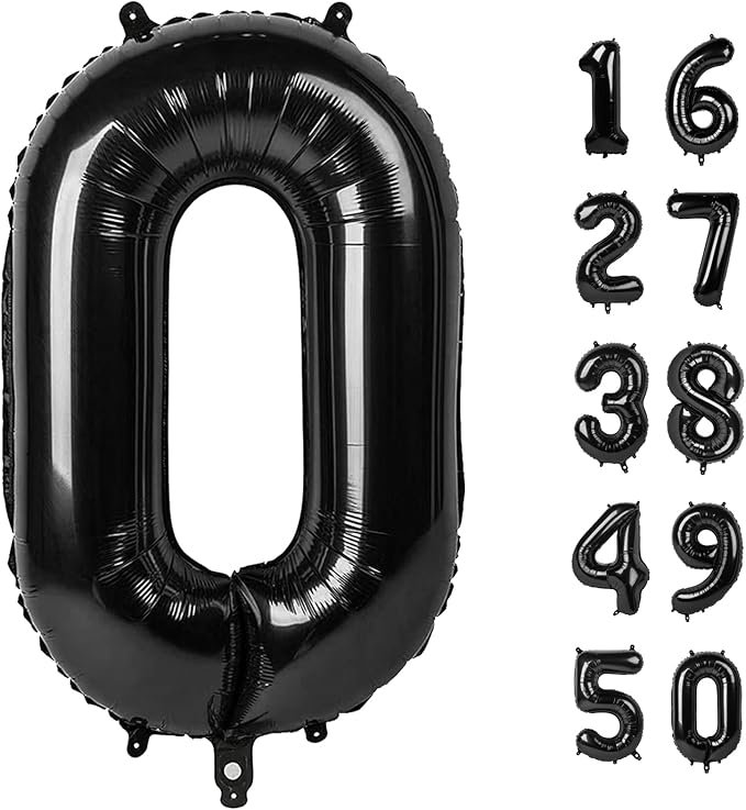 40 Inch Black Large Numbers Balloons 0,Number 0 Digital 0 10 20 30 Helium Balloons,Foil Mylar Big Number Balloons for Birthday Party supplies Decorations