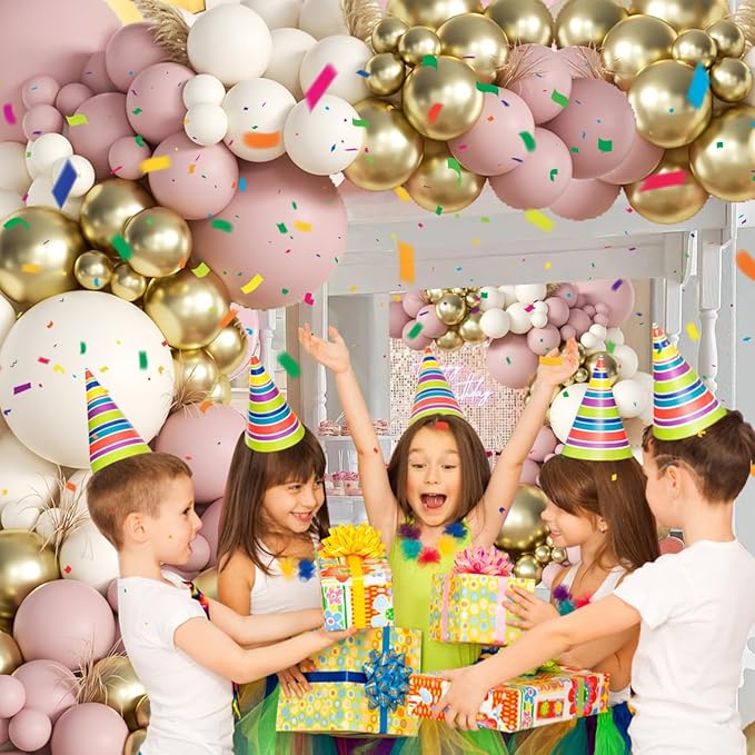 Pink White Gold Balloons Arch Kit, 155Pcs Dusty Pink Matte White Metallic Gold Balloon Garland for Birthday Bridal Baby Shower Wedding Confession Proposal Party Decorations
