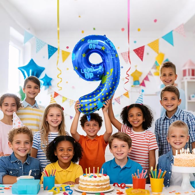 Video Game Birthday Party Decorations, 40inch Blue Video Game Number 8 Foil Balloon for Level Up Games Themed Birthday Party Supplies (9)