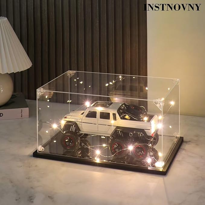 Acrylic Display Case for Collectibles Assemble Acrylic Display Box for Lego 10265 Car Model Toys Clear Acrylic Case for Display Building Set Action Figures(Black,15.7*7.9*5.9 inch)