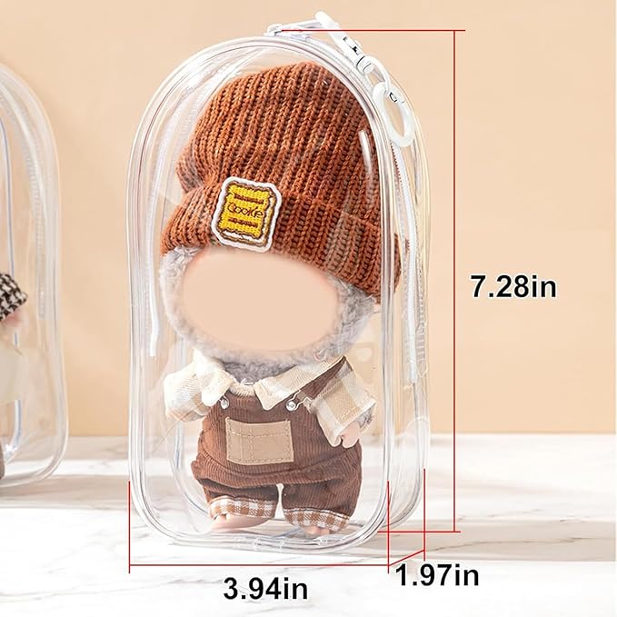 2Pcs Clear Display Case for 17/15cm Plush Doll -Portable Storage Bag with Keychain, Waterand Dust-Resistant,Protective Cover for Collectible Toys,Jewelry,Cosmetics,Ornaments,Data Line (White+Black)