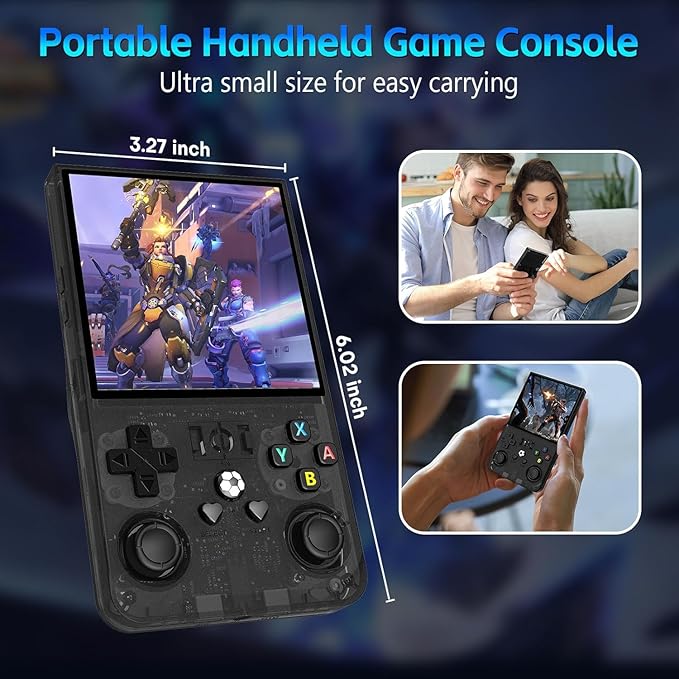 R36MAX Handheld Game Console, Retro Gaming Console with 4000mAh Battery 4.0”IPS Screen, Open Source Linux System, with 64GB TF Card Portable Video Gaming Console, Transparent Black