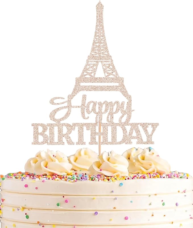 Eiffel Rower Birthday Cake Topper - Rose Gold Glitter Eiffel Rower Theme Birthday Party Cake Decoration Supply - Boy or Girl Architecture Theme Party Cake Decor Photo Prop