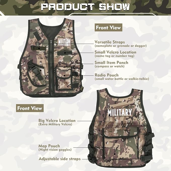 17 PCS Kids Army Costume, Military Soldier Dress up Role Play, Combat Marines for Halloween with Camouflage Vest, Helmet and Accessories for Kids Boys 3+