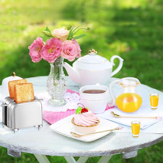 Dollhouse Accessories Decoration 1:12/1:6 Dollhouse Miniature Scene Model Mini Kitchen Accessories Set Scene Breakfast Bulk Pretend Toy DIY Birthday Gift Decor(Juice, Butter, Bread Machine Set)