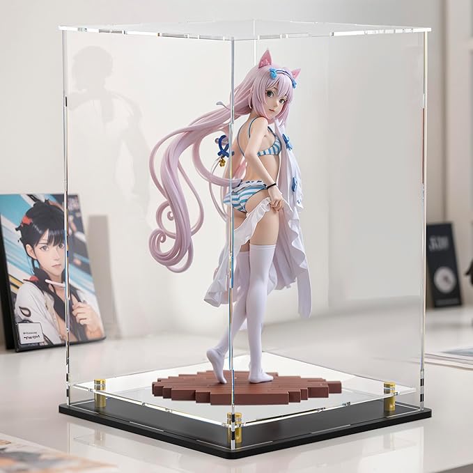 Acrylic Display Case with Floating Shelf & Thick Base – UV-Protected Collectible Showcase for Souvenirs, Figurines, and Memorabilia (8" Lx8 Wx9.6 H)