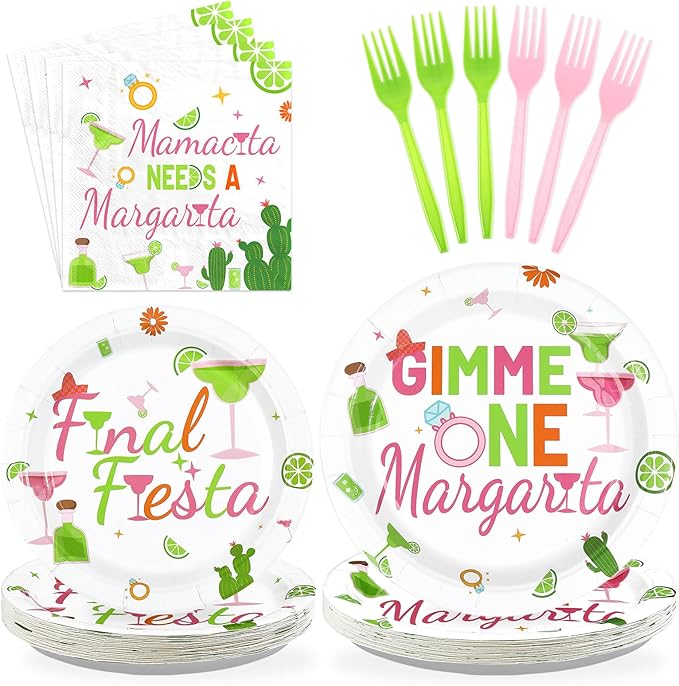 96Pcs Final Fiesta Party Supplies Gimme One Margarita Paper Plates and Napkins Mexican Fiesta Mamacita Needs a Margarita Tableware Sets for Mexican Bachelorette Bridal Party Supplies Serves 24