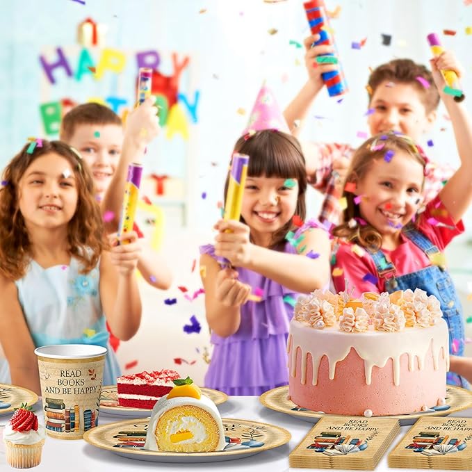 Book Birthday Party Supplies, include 20 Plates and 20 Napkins, for Vintage Book Club Library Reading Party Decorations