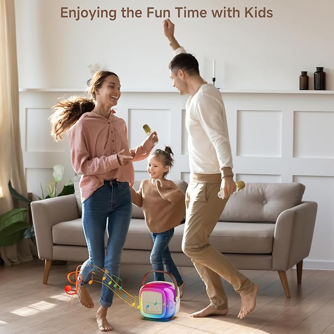 JYX Mini Karaoke Machine for Kids Adults, Portable Bluetooth Speaker with 2 Microphones, Support TF/AUX Input/4 Funny Magic Voice (Rainbow-1 Mic)