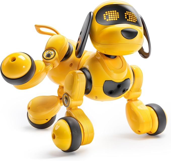 Ruko 18011 Smart Robot Dog Toy for Kids, Interactive Puppy with Remote & Gesture Control, Programmable LED Face Expressions, Fun Gift for Boys & Girls Ages 3 4 5 6 7 8, Yellow