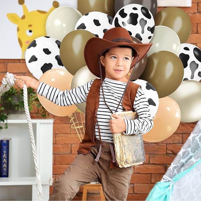 Western Cowboy Balloons, 60pcs 12inches Cow Print Nude Blush Brown Gold Balloons, Party Balloons for Cowboy Birthday Baby Shower Farm Western Cowboy Cow Themed Party Decorations