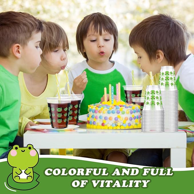 50 Pcs Frog Birthday Decorations Frog Snack Cups 12 oz Plastic Cups Cute Green Tumbler for Baby Shower Birthday Party Supplies
