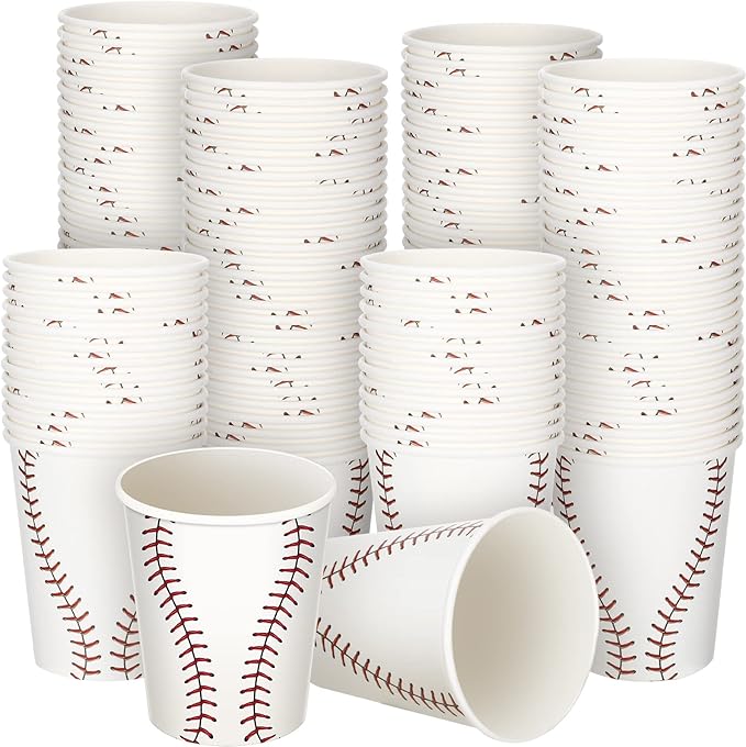 Teling 100 Pieces Baseball Themed Party Paper Cups Disposable 9oz Paper Cups for Sports Party Supplies Decorations Paper Drinking Cups for Birthday Party Favors
