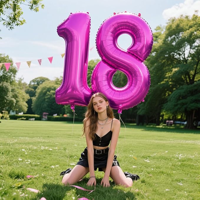 40 Inch Large 18 Balloon Numbers Rose Purple Big Foil Number Balloons Giant Helium Happy Birthday Party Decorations for Man and Women, Huge Mylar Anniversary Party Supplies