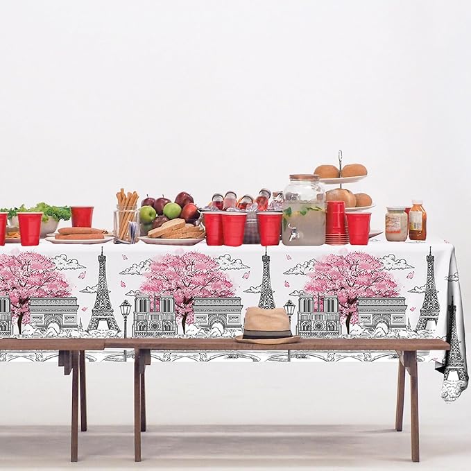 Paris Party Decorations, 3Pcs Paris Themed Party Tablecloth Plastic Table Cloth for Birthday Wedding Baby Shower