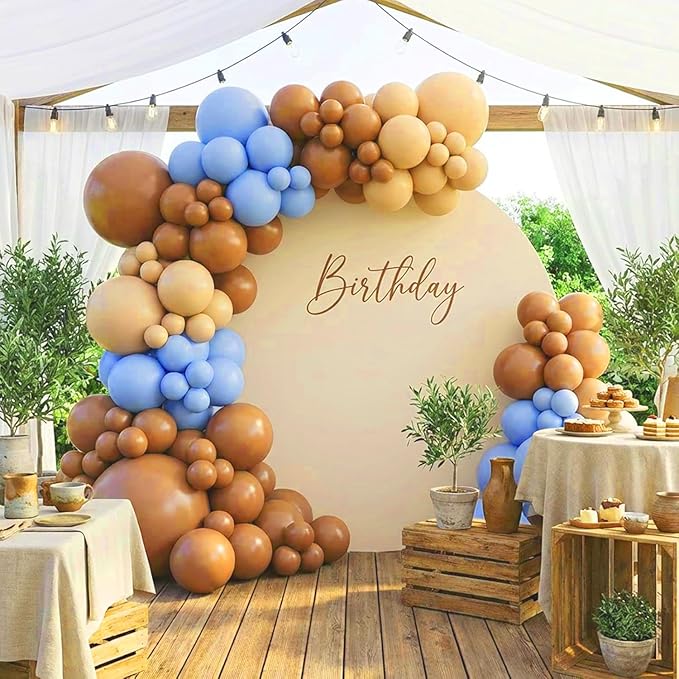 RUBFAC Tan Balloons 129pcs Different Sizes Pack of 18 12 10 5 Inch, Latex Boho Neutral Light Brown Coffee Balloon Garland Arch Kit for Wedding Baby Shower Jungle Safari Fall Birthday Bear Themed Party