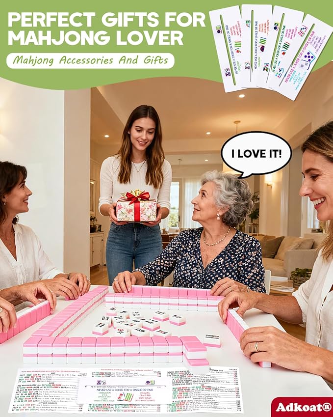 Adkoat® 4PCS Mahjong Line Finder & Mah Jongg Card Line Marker Reader Tracker - Mahj Accessories and Gifts - ADHD Dyslexia Overlays Guided Reading Tool - American Mahjong Rules Printed for Beginner