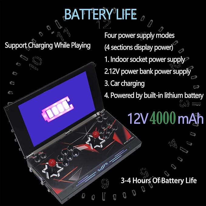 9800 Hand-held Portable Arcade Console 17.5-inch HD Screen Dual Players Retro Electronic Game Box DX, Retro Video Game Machine Search/Hide/Save/Load/Pause Games
