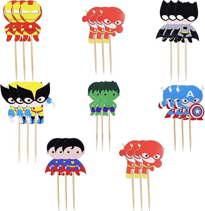 Confetti 24pc Cartoon Superhero Cupcake Topper for Kids Birthday Party Cake Decoration Supplies Super Heroes Cupcake Toppers Cupcake Toppers/Super Heroes Party Supplies/Superheroes Inspired