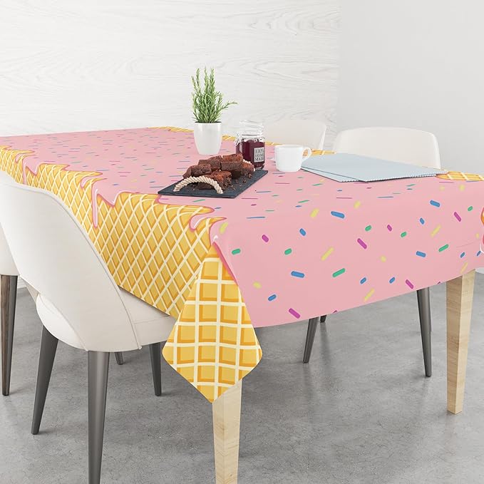 2 Pack Ice Cream Tablecloth for Party Supplies, 108x54 Inch Sweet Dessert Theme Disposable Plastic Table Cover for Kids Birthday, Summer Party Decor for Girls and Boys