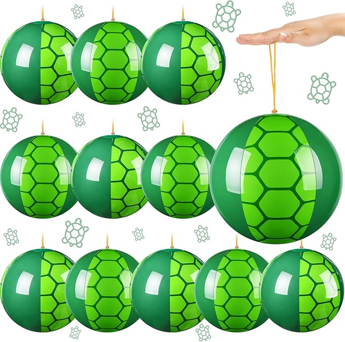 12 Pcs Turtle Party Favors Punching Balloons for Kids Green PVC Inflatable Punch Balloon Goodie Bags Stuffers Turtle Cartoon Birthday Party Supplies Decorations