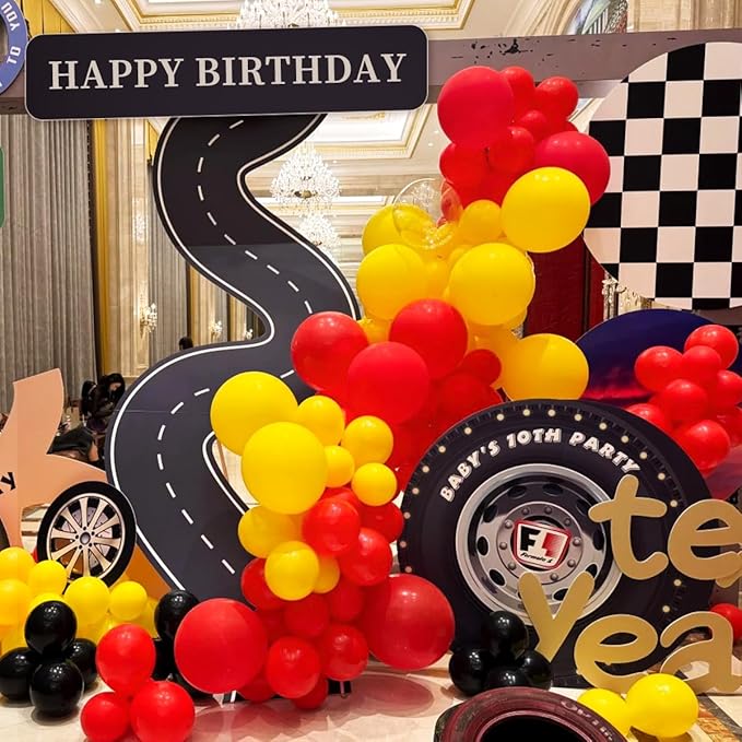 Red Black Yellow Balloon Garland Arch Kit, 155Pcs Latex Balloons Different Size 18 12 10 5 inch for Cartoon Game Baby Shower Birthday Party Supplies