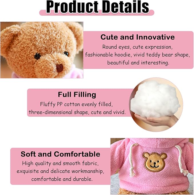 zhidiloveyou 11.8" Teddy Bear Stuffed Animal Toy Cute Bear Plush Birthday Gift for Kids, Pink