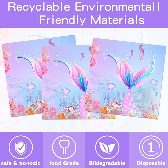 140pcs Mermaid Birthday Party Decorations Set Mermaid Party Supplies Includes Plates, Napkin, Fork, Cup Baby Shower Ocean Birthday Party Decorations, Serves 20