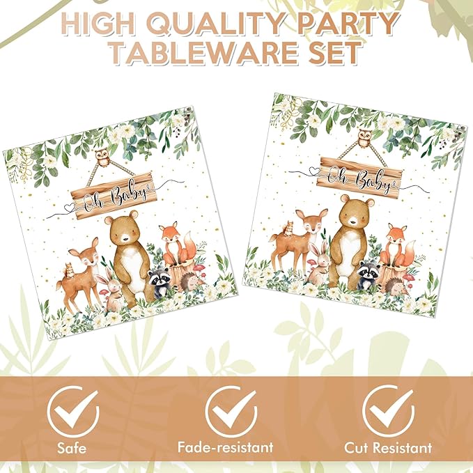 40PCS Woodland Animals Baby Shower Decoration Include Woodland Plates and Napkins Set for Forest Animal Neutral Gender Reveal Party Supplies Woodland Themed Birthday Party, Serves 20