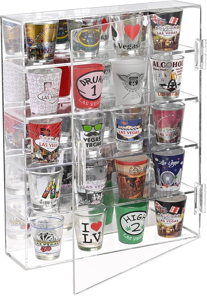 Ikee Design Mirror Back Premium Acrylic Wall Mountable Display Case with 4 Shelves for Figures and More, Acrylic Case for Home Decor, Shop Display and Showcasing Use, 10.87 W x 2.87 D x 14 H in