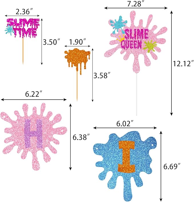 Slime Birthday Party Decorations Kit - Slime Queen Cake Topper Birthday Banner Cupcake Toppers Colorful Balloons for Kids Slime Party Baby Shower Party Supplies