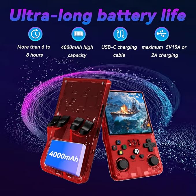 R36max Retro Handheld Game Console,64gb Memory,4000mah Battery, 18000 Pre-Installed Games ,4.0-Inch IPS Hd Screen Portable Retro Gaming Console,Suitable for Travel and Home Use (Red) (Red, 64, GB)