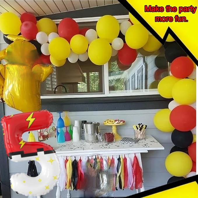 40 Inch Giant Red and White Cartoon Theme Number Foil Balloons - Large Number 5 Balloons Animation for Kids' Birthday Anniversary Party Decorations Supplies (Numbers 0-9 Available)
