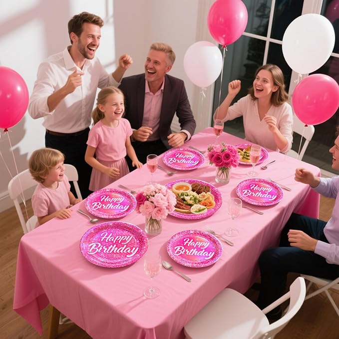 96Pcs Hot Pink Birthday Party Supplies Disco Rainbow Pastel Holographic Plates and Napkins Tableware Sets Hot Pink Iridescent Decoration Favors for Girls Princess Mermaid Disco Themed Party Serves 24